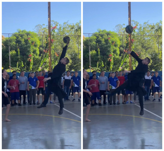 padre Tony joga volei alunos