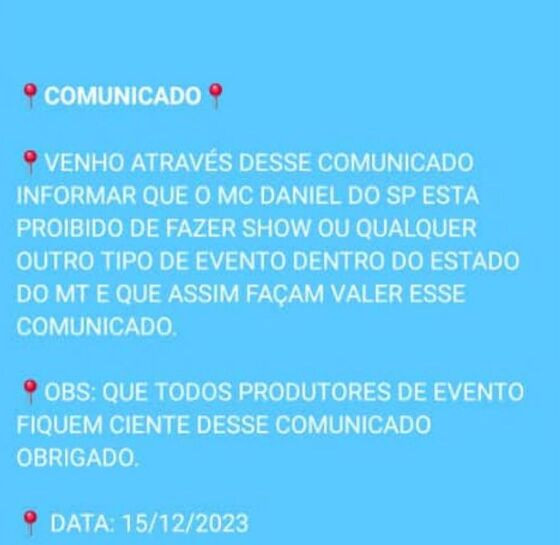 CV proíbe MC Daniel de novos shows