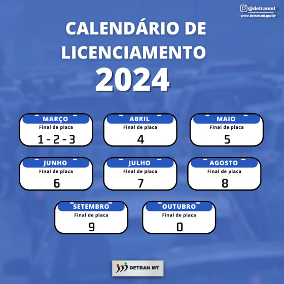 Calendário Licenciamento de Veículos 2024