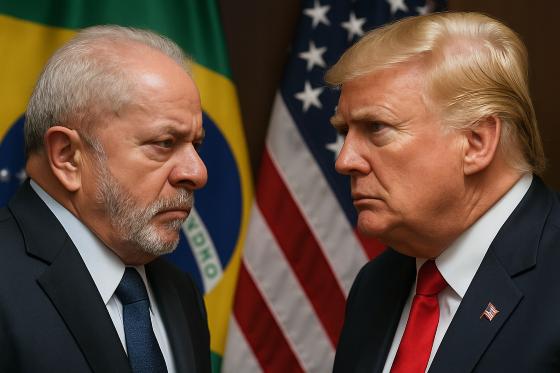 À esquerda, o presidente Lula, do Brasil. À direita, Donald Trump, presidente dos Estados Unidos.