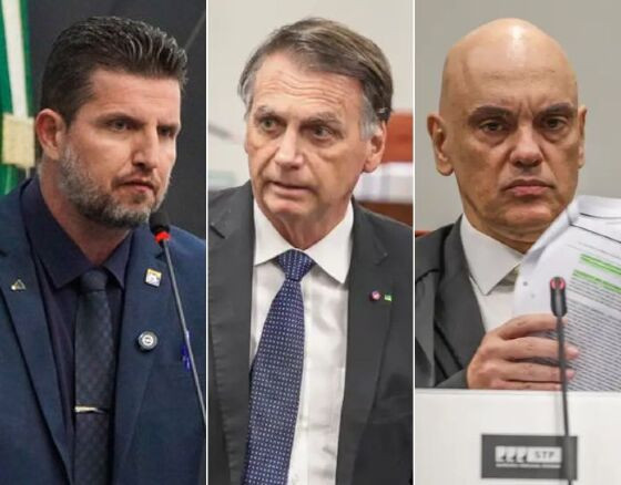O vereador por Cuiabá, Rafael Ranalli (PL); o ex-presidente Jair Bolsonaro (PL); e o ministro do Supremo Tribunal Federal (STF), Alexandre de Moraes. 
