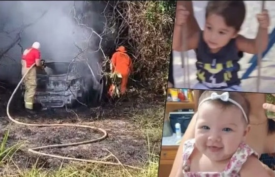 Bebês morrem após carro sair da pista e pegar fogo
