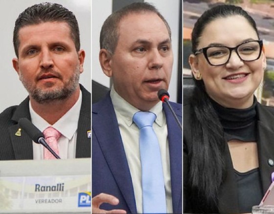 Os vereadores por Cuiabá Rafael Ranalli (PL), Dilemário Alencar (União Brasil) e Samantha Iris (PL).