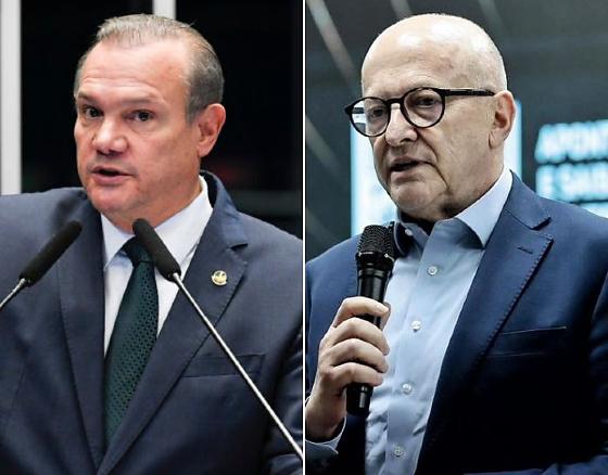 O senador Wellington Fagundes (PL), à esquerda, e o vice-governador Otaviano Pivetta (Republicanos), à direita.