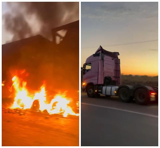 Caminhão pega fogo na BR-364