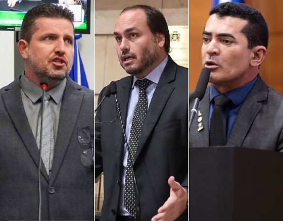 O vereador por Cuiabá, Rafael Ranalli; o vereador pelo Rio de Janeiro, Carlos Bolsonaro; e o deputado estadual  de MT, Elizeu Nascimento - da esquerda à direita. 