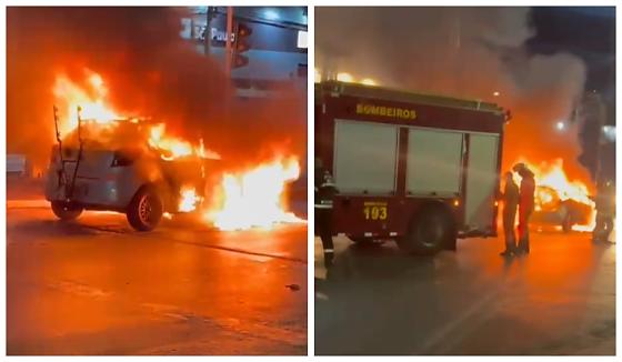 Carro pega fogo na F Corrêa