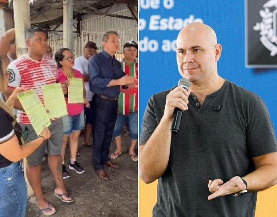 À esquerda, o deputado estadual Wilson Santos com comerciantes do Praeirinho; à direita, o prefeito de Cuiabá, Abilio Brunini (PL).