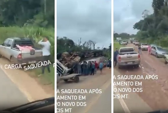 Acidente ocorreu no km 30 da rodovia estadual; carga foi retirada por populares.