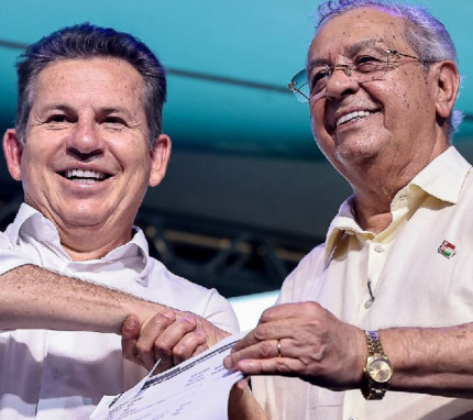À esquerda, o ex-governador Mauro Mendes e à direita o senador Jayme Campos, ambos do União Brasil. 