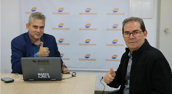 Ao fundo, Marco Aurélio, presidente do Solidariedade em Mato Grosso e à frente o presidente nacional do partido e deputado federal por São Paulo, Paulinho da Força. 