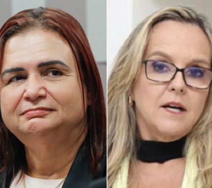 À direita, a ex-deputada federal Professora Rosa Neide (PT) e à esquerda a pré-candidata ao governo, a médica Dra. Natasha Slhessarenko (PSD).