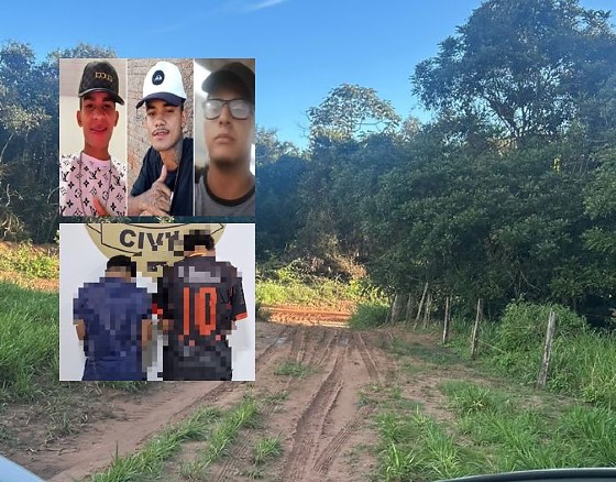 Acima, três integrantes de faccção de MS rival ao CV em MT; abaixo, dois faccionados ao CV presos por envolvimento na morte do trio.