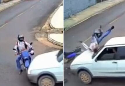 Piloto de moto voando