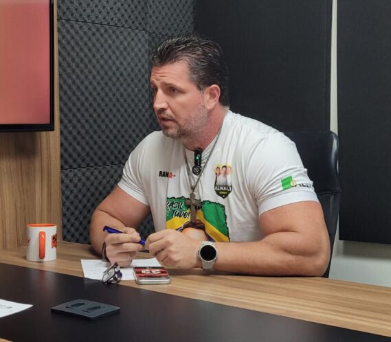 O vereador por Cuiabá, Rafael Ranalli (PL), no podcast HNT TV Entrevista. 