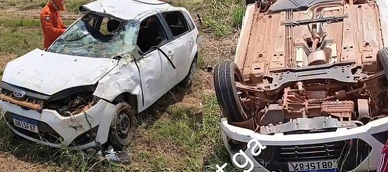 Homens são resgatados entre as ferragens depois de capotamento na MT-235