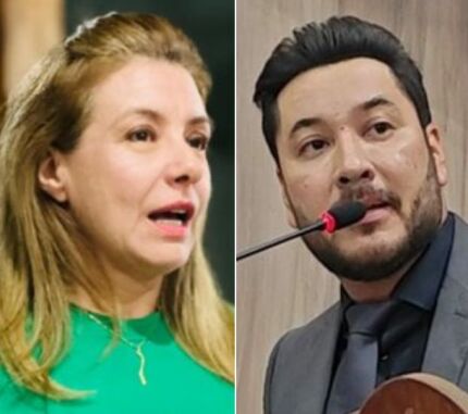 A prefeita de Várzea Grande Flávia Moretti (PL), e o vereador Wender Madureira (Republicanos). 