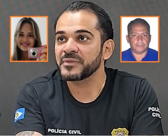 O delegado da DHPP, Caio Abreu; o empresário Rogério da Silva Amorim, à direita, condenado pela morte da adolescente Maiana Mariano Vilela, de 16 anos, à esquerda. 
