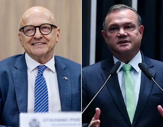 O governador Otaviano Pivetta (Republicanos) e o senador Wellington Fagundes (PL).