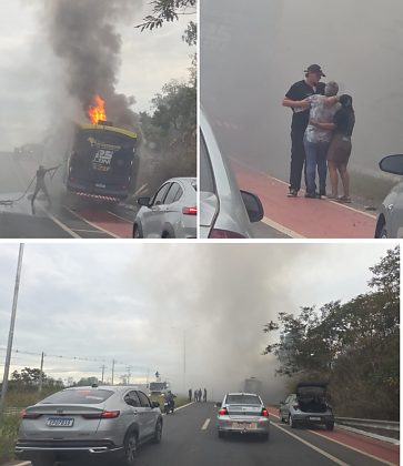 Motorhome pega fogo na Estrada de Chapada e populares controlam fogo