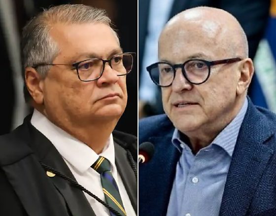 À esquerda, o ministro do STF, Flávio Dino, e o governador de MT, Otaviano Pivetta (Republicanos).