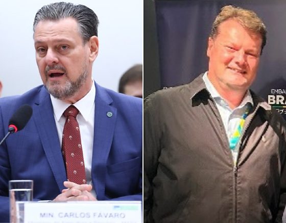O senador Carlos Fávaro (PSD) e o empresário do agro, Alexandre Schenkel, à direita.