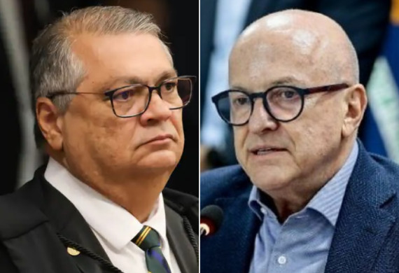 À esquerda, o ministro do STF, Flávio Dino, e o governador de MT, Otaviano Pivetta (Republicanos).