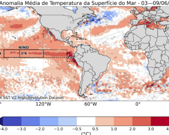 Anomalia de temperatura da superfície do mar entre os dias 03 e 09 de junho de 2026