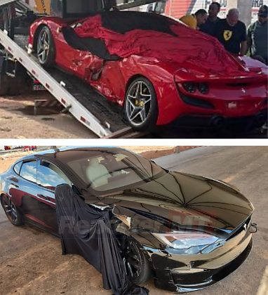 Batida entre Ferrari e Tesla assusta público na abertura da Fórmula Truck