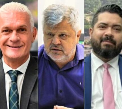 O vereador por Cuiabá Mário Nadaf (PV), o presidente estadual do PV José Roberto Stopa e o vereador Marcus Brito Jr - da esquerda à direita. 