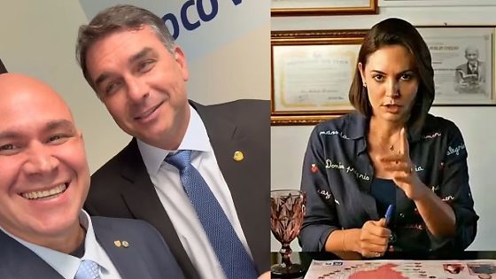 ABILIO BRUNINI, FLAVIO BOLSONARO E MICHELLE BOLSONARO