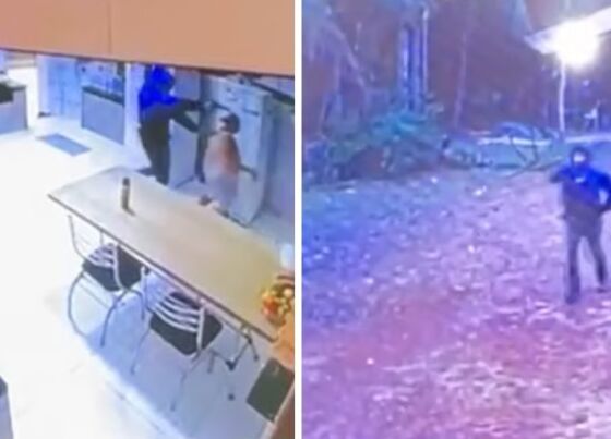 Dupla armada invade chácara, rouba caminhonete e capota em fuga; vídeo