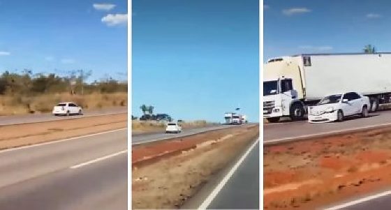 Motorista bêbado dirige na contramão e bate de frente em duas carretas na BR-364