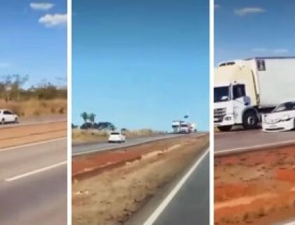 Motorista bêbado dirige na contramão e bate de frente em duas carretas na BR-364