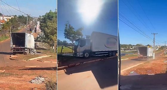 Caminhão perde os freios e arrasta carro em Nova Maringá