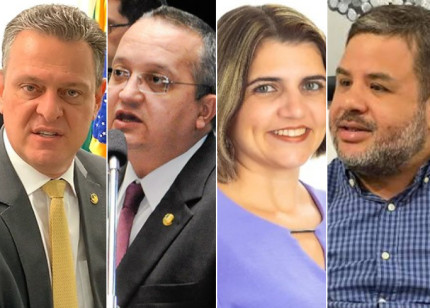 Da esquerda à direita - O senador Carlos Fávaro, o ex-governador Pedro Taques, a presidente do PCdoB em MT, Patrícia Nogueira, e o pré-candidato ao Senado pelo PDT, Diogo Botelho. 