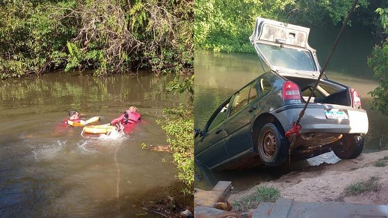 Motorista é resgatado agalhado em galhos após carro cair em rio de Sinop 