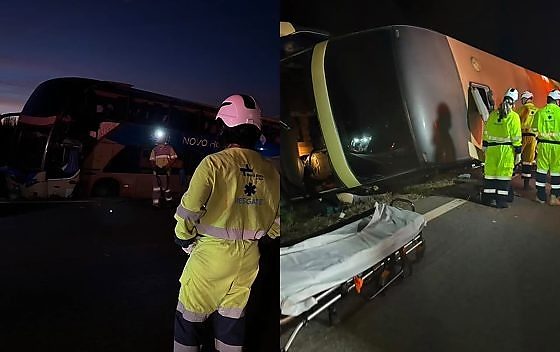 ônibus tomba com 37 passageiros