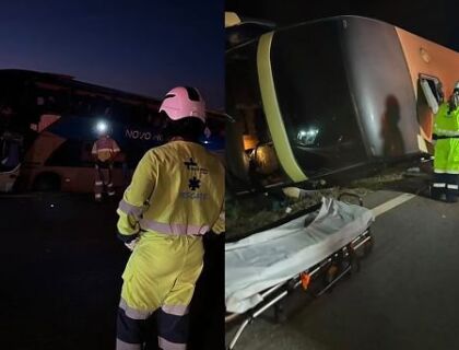 ônibus tomba com 37 passageiros