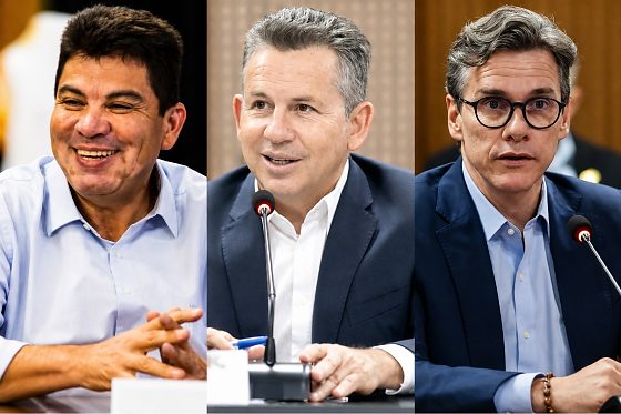 O ex-senador Cidinho Santos (PP), o ex-governador Mauro Mendes (UB) e o ex-secretário de Estado de Fazenda, Rogério Gallo. 
