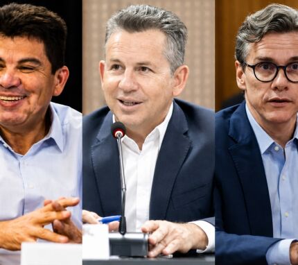 O ex-senador Cidinho Santos (PP), o ex-governador Mauro Mendes (UB) e o ex-secretário de Estado de Fazenda, Rogério Gallo. 
