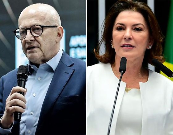 O governador Otaviano Pivetta (Republicanos) e a suplente no Senado, Rosana Martinelli (MDB).