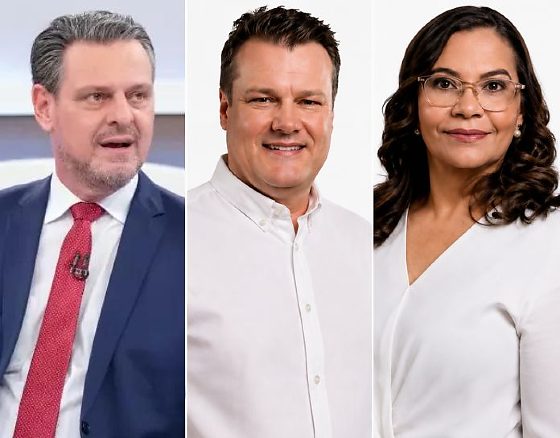 O senador Carlos Fávaro (PSD), o primeiro suplente Alexandre Schenkel (PSD) e a segunda suplente Carmem Machado (PV).