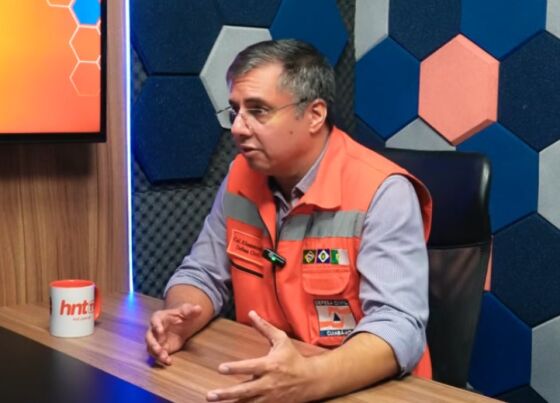 O secretário municipal de Defesa Civil de Cuiabá, coronel BM, Alessandro Borges, no podcast HNT Entrevista. 