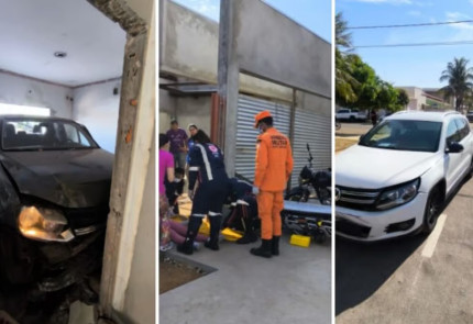 Acidente entre dois carros termina com casa invadida, muro destruído e duas vítimas