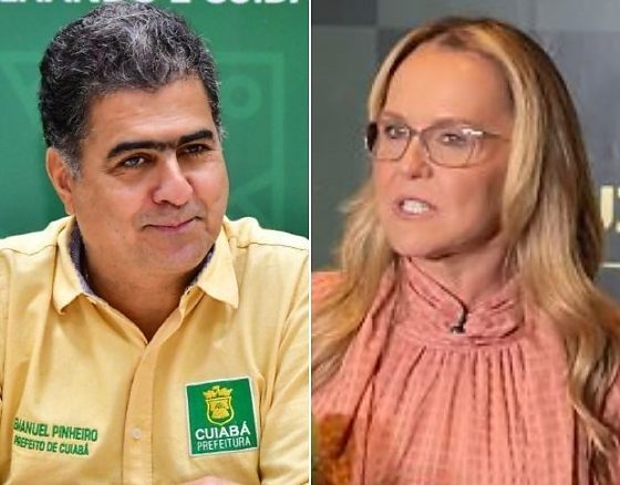 O ex-prefeito de Cuiabá, Emanuel Pinheiro, e a candidata ao governo, Natasha Slhessarenko, ambos do PSD. 