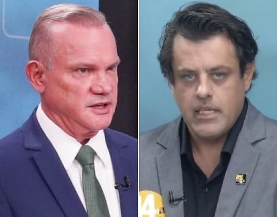 O senador Wellington Fagundes (PL) e o jornalista Rafael Millas (Missão), ambos candidatos ao governo.