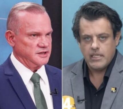 O senador Wellington Fagundes (PL) e o jornalista Rafael Millas (Missão), ambos candidatos ao governo. 