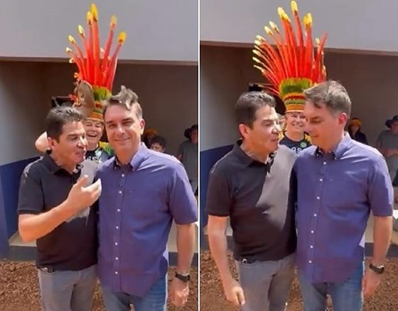 O deputado federal, José Medeiros (PL), o candidato ao Senado, Cidinho (PP), e o candidato à presidência, Flávio Bolsonaro (PL-RJ).