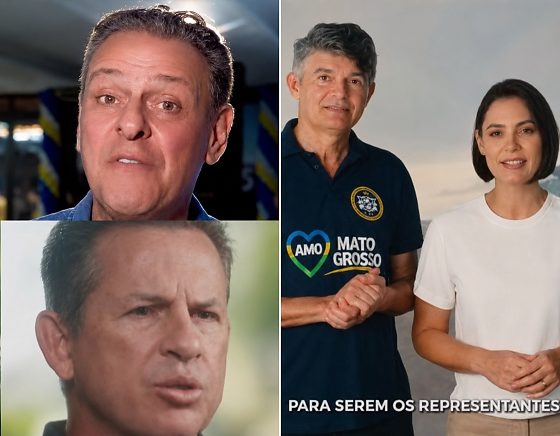 O senador Carlos Fávaro (PSD); abaixo o ex-governador Mauro Mendes (UB); e ao lado o deputado federal José Medeiros com a ex-primeira-dama da República, Michelle Bolsonaro (PL-DF).